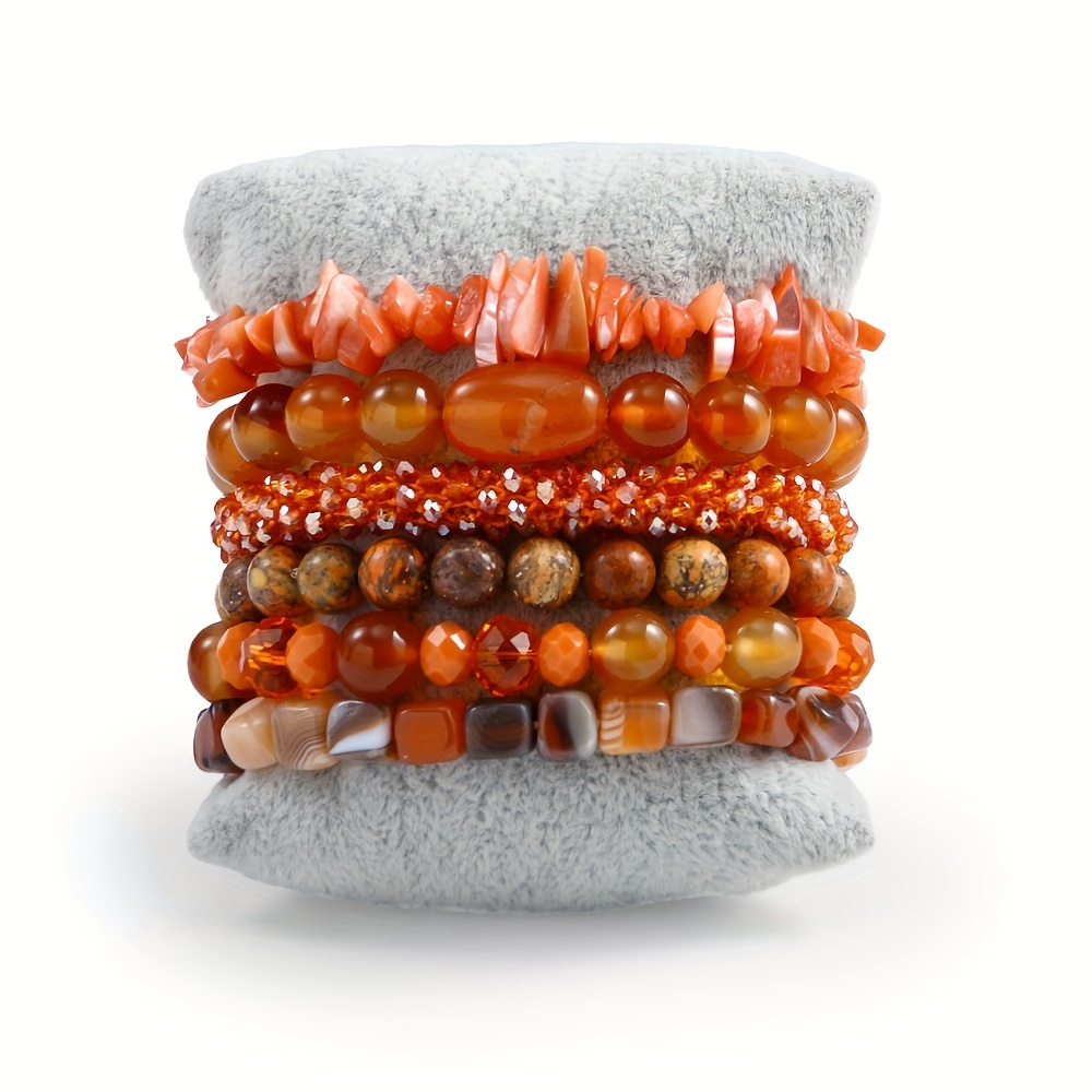 Multicolor Beaded Stackable Bracelet Set Boho Style Elastic 6pcs