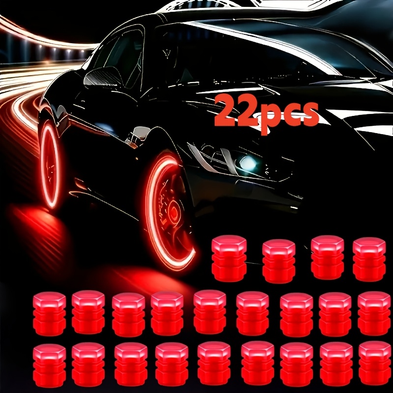 TEMU Nouveau ensemble amélioré de 22 bouchons de valve de pneu lumineux, couvercles de valve élégants et cool avec des esthétiques et fluorescents de