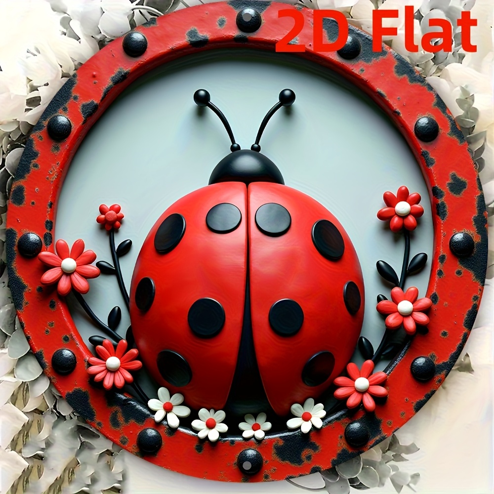 TEMU 2d Flat, 2d Plane - [2d Plane] 2d Plane, 1 Ladybug Wreath Wall Decor - Red And White Artistic Round Outdoor/decorative Piece With Ladybug