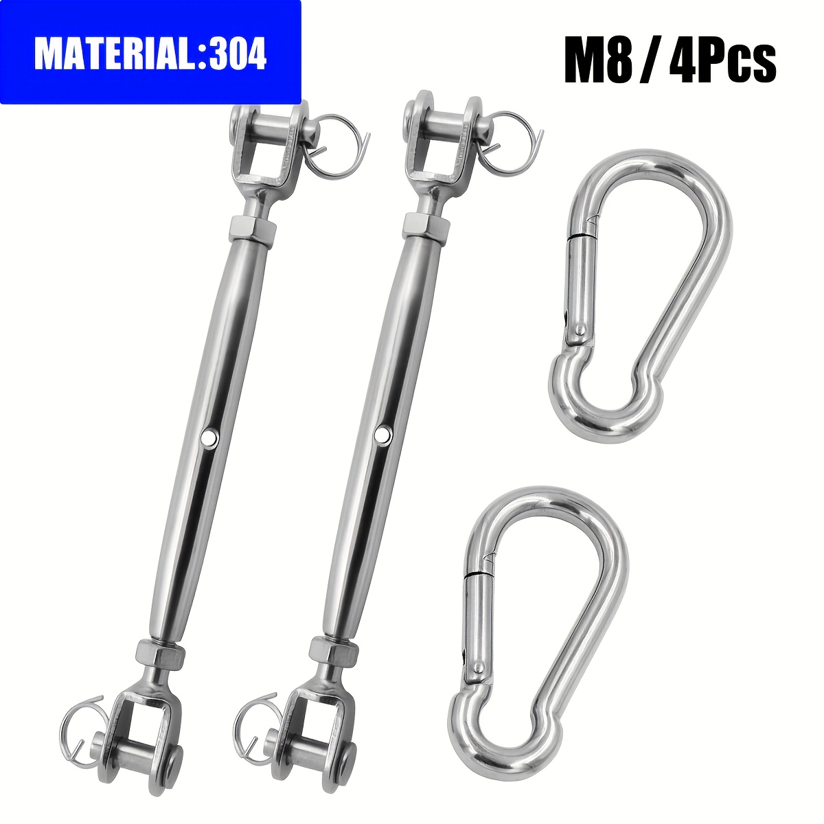 TEMU Kit da 4 Tenditori M8 per Impieghi Gravosi in Acciaio Inossidabile 304, Tenditori a Corpo Chiuso con e con Ganci a , Ferramenta di Grado per da