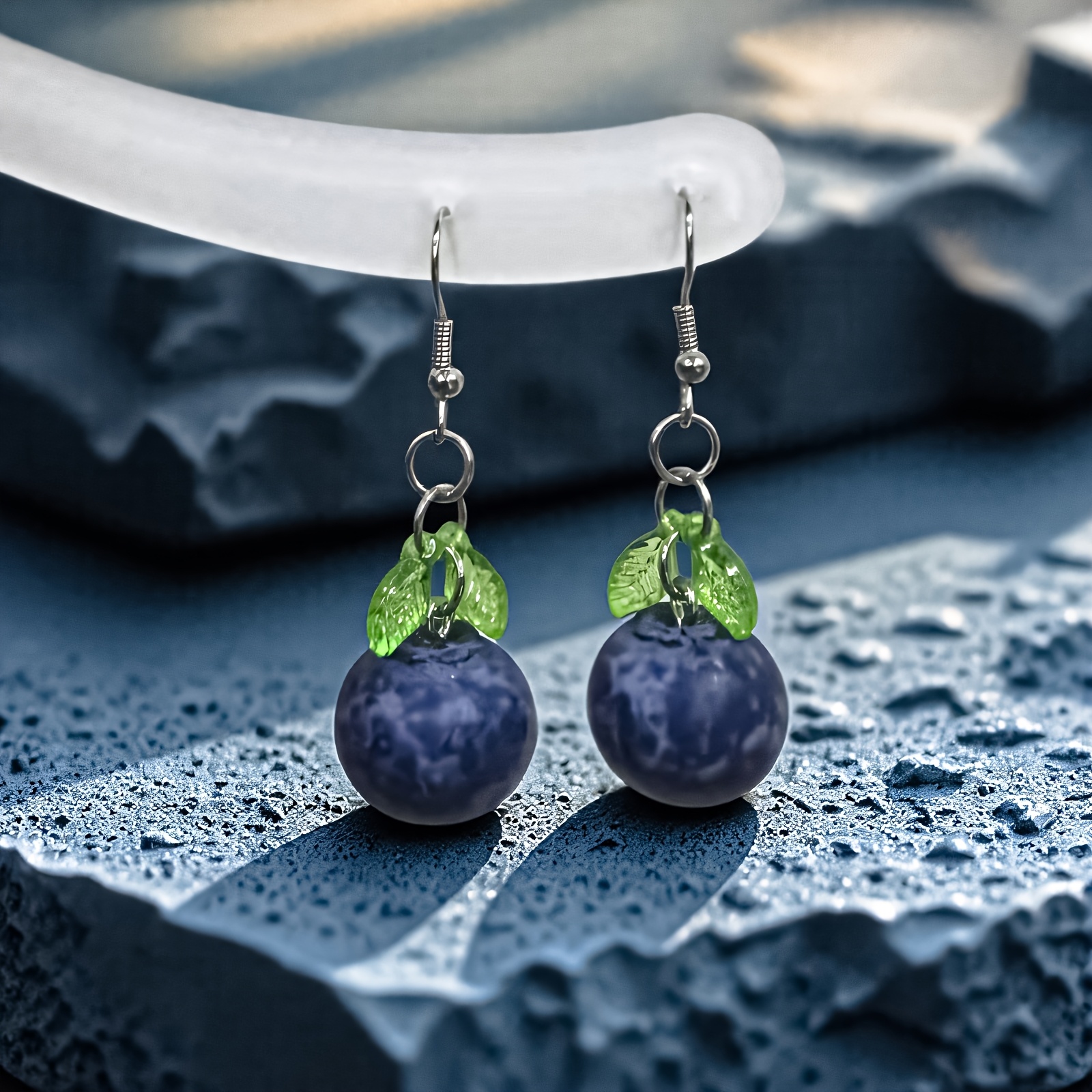 Whimsical Blueberry Dangle Earrings Realistic Resin Berries for Women