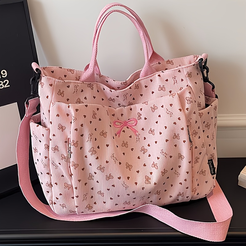 TEMU Perfect New Large-capacity Women's Shoulder Bag, Stylish And Exquisite Bow Print Tote Bag, Bow Embroidered Handbag, Detachable Shoulder Strap