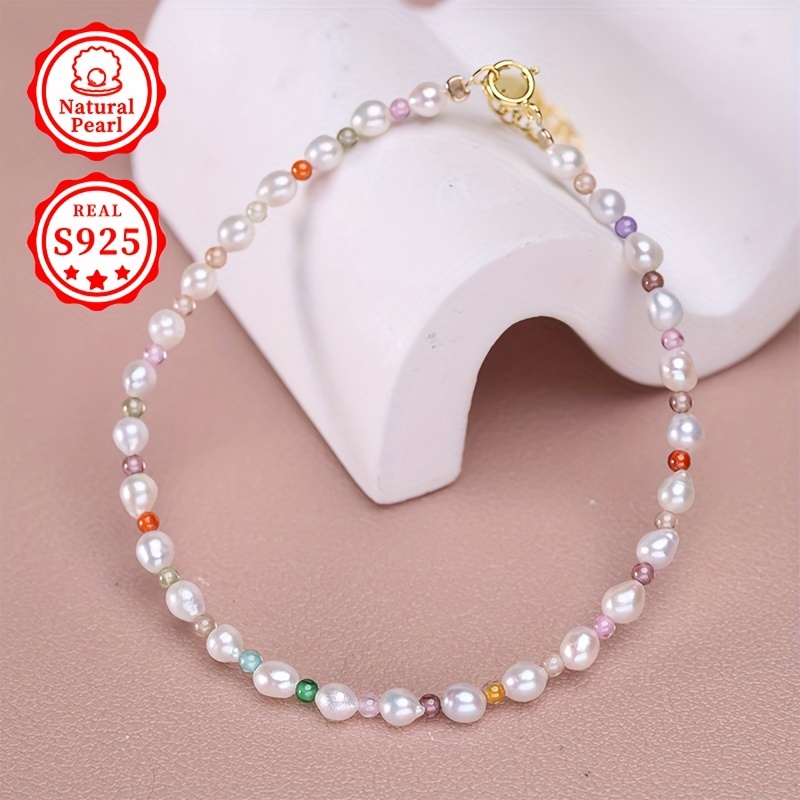 Women's S925 Silver 3-4mm White Baroque Freshwater Pearls Bracelet