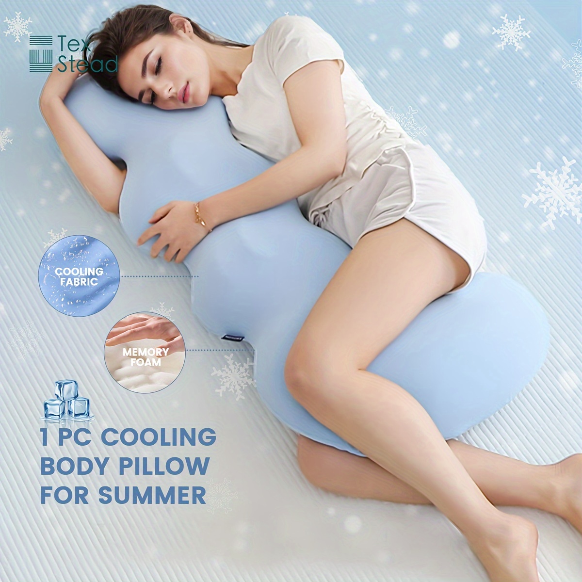 

Texstead Cooling Memory Foam Body Pillow - Machine Washable Cover, Nylon & Spandex, Supports All Sleeping Positions - Breathable Woven Fabric, Special Cooling Feature For Comfort In Summer - 1 Pc