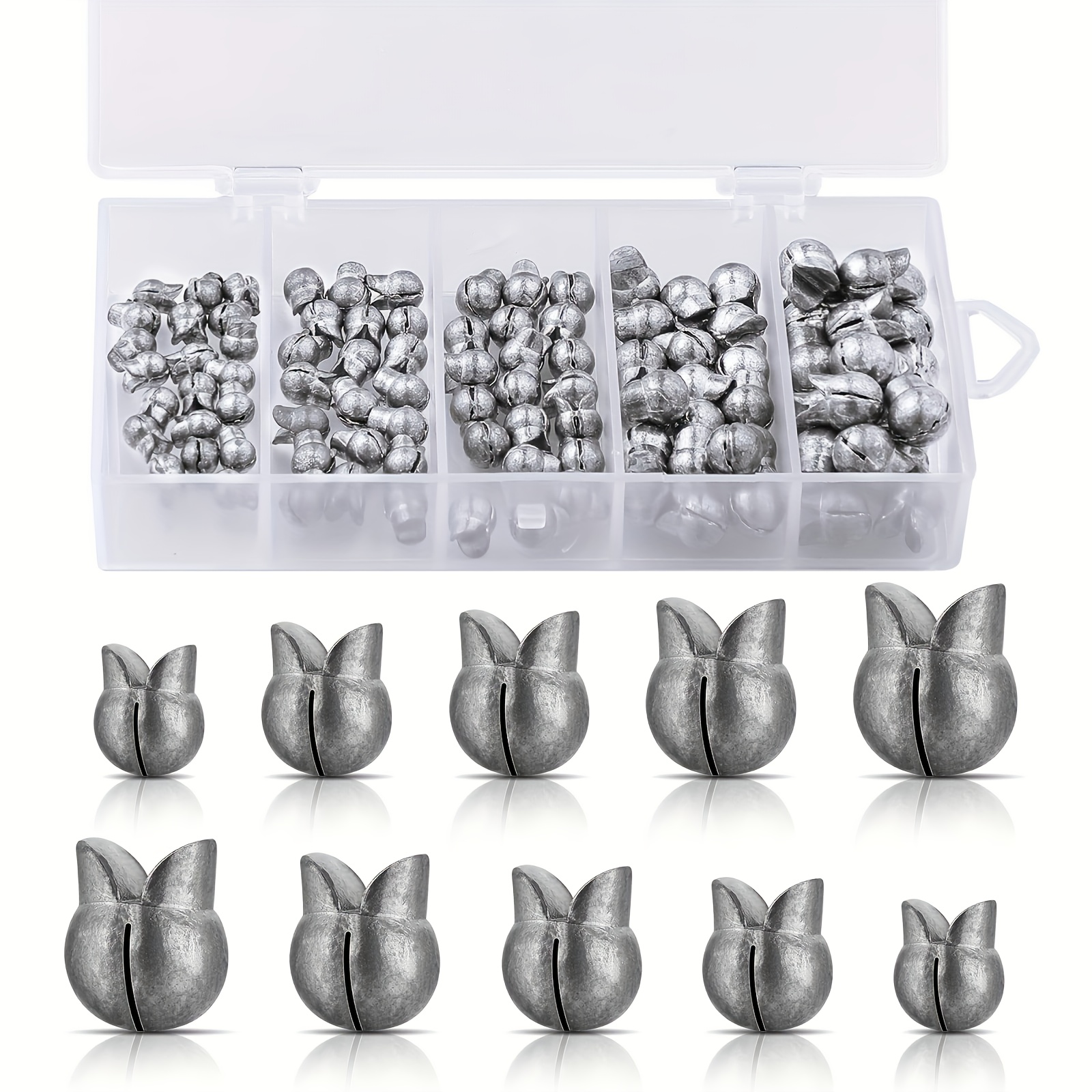 Image of 100pcs Split Shot Fishing Weights Kit, Duckbill Double Opening Lead Sinkers, Removable Clip-on Fishing Split Shot Weights, Multiple Sizes Assorted Box, Lure & Angling Terminal Tackle Accessories