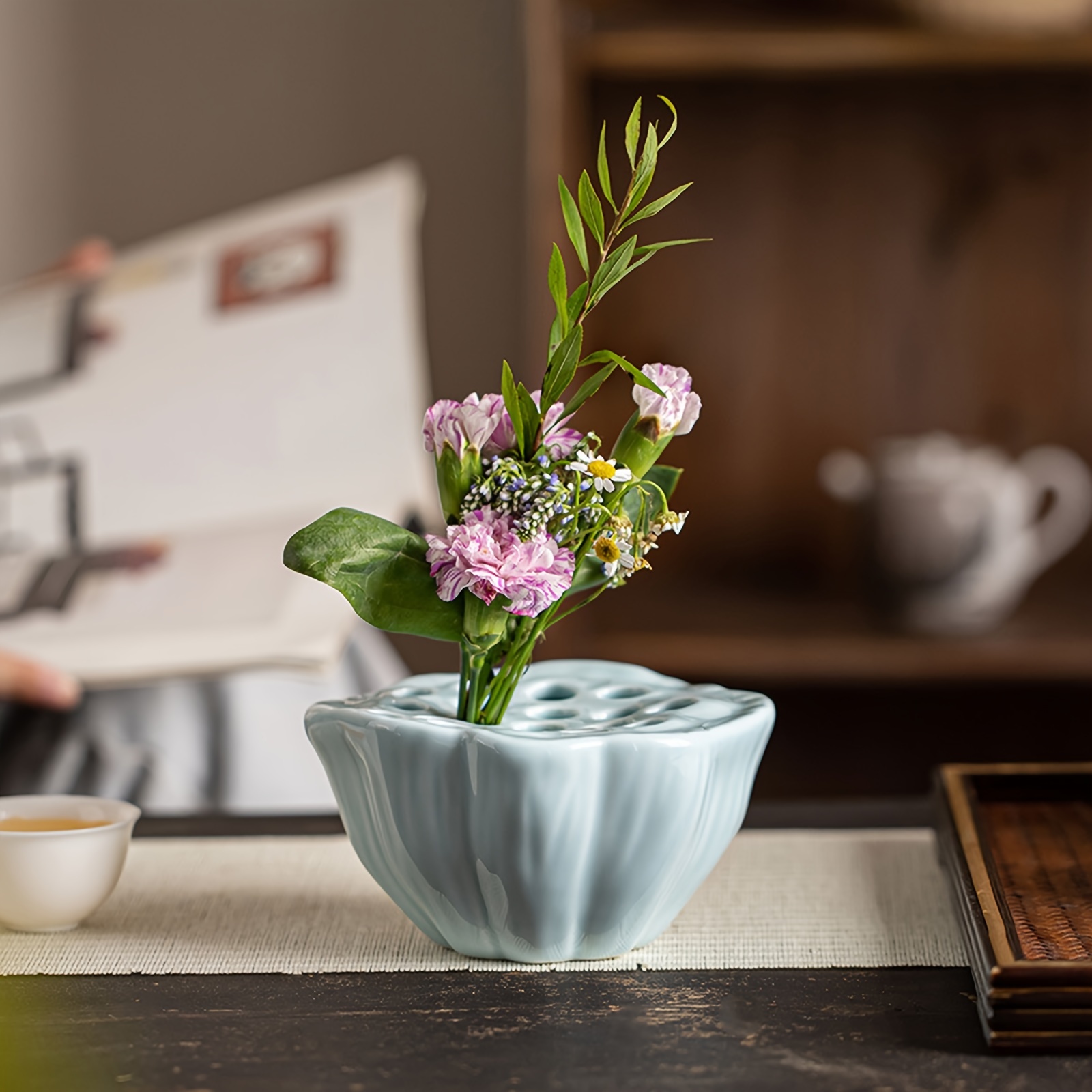 Image of Flower Arranging Vase, 1pc For Lotus Shaped Ceramic Flower Pot For Floral Arrangement Art For Home Office Decoration