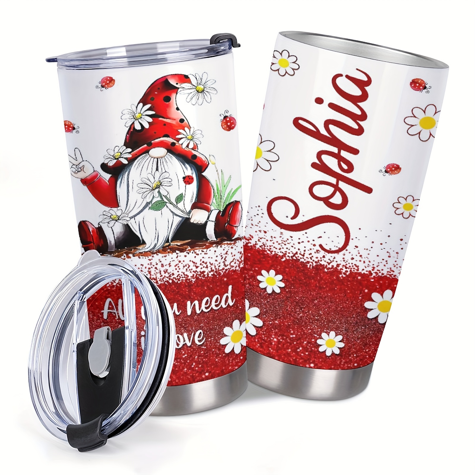 

Personalized Gifts Ladybug Lover - Gnomes Ladybugs All You Need Is Love Printed Stainless Steel Tumbler 20 Oz With Lid - Idea Cute Animals Lover Gifts For Women, Girl On Birthday, Christmas