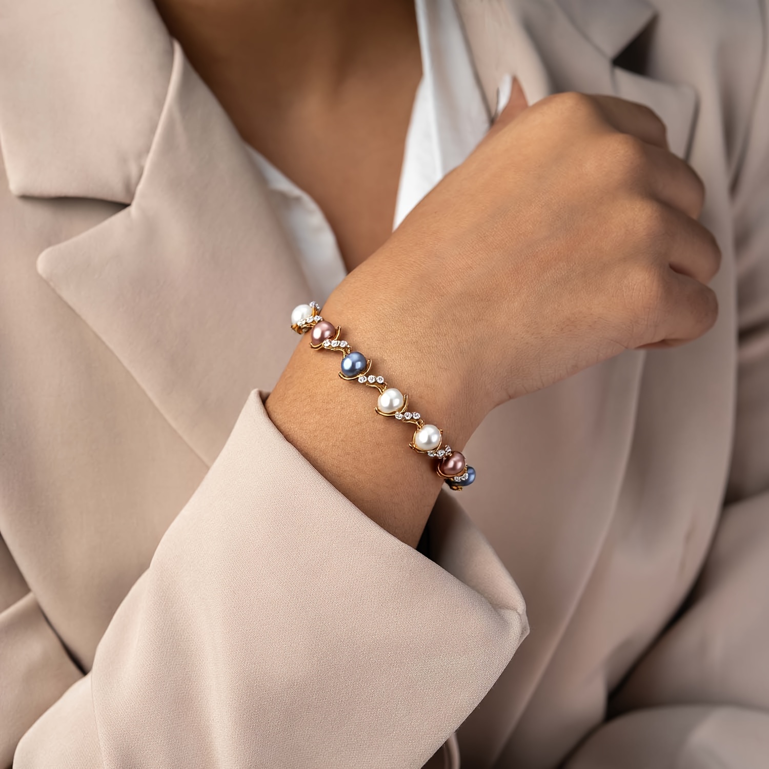 Korea Pearl Necklace Bracelet Earrings 3 Pieces Set, Fashionable And Fresh, Trend Forward, High-end Atmosphere. Used For Bridal Gowns, Multi-functional Accessories That, Mother'S Day