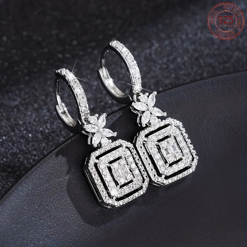 TEMU 925 Sterling Sparkling Flower Earrings Exquisite Anti-allergy Jewelry Gifts, Birthday Gifts, Gifts, Exquisite, Elegant, Luxurious And , The For Gift