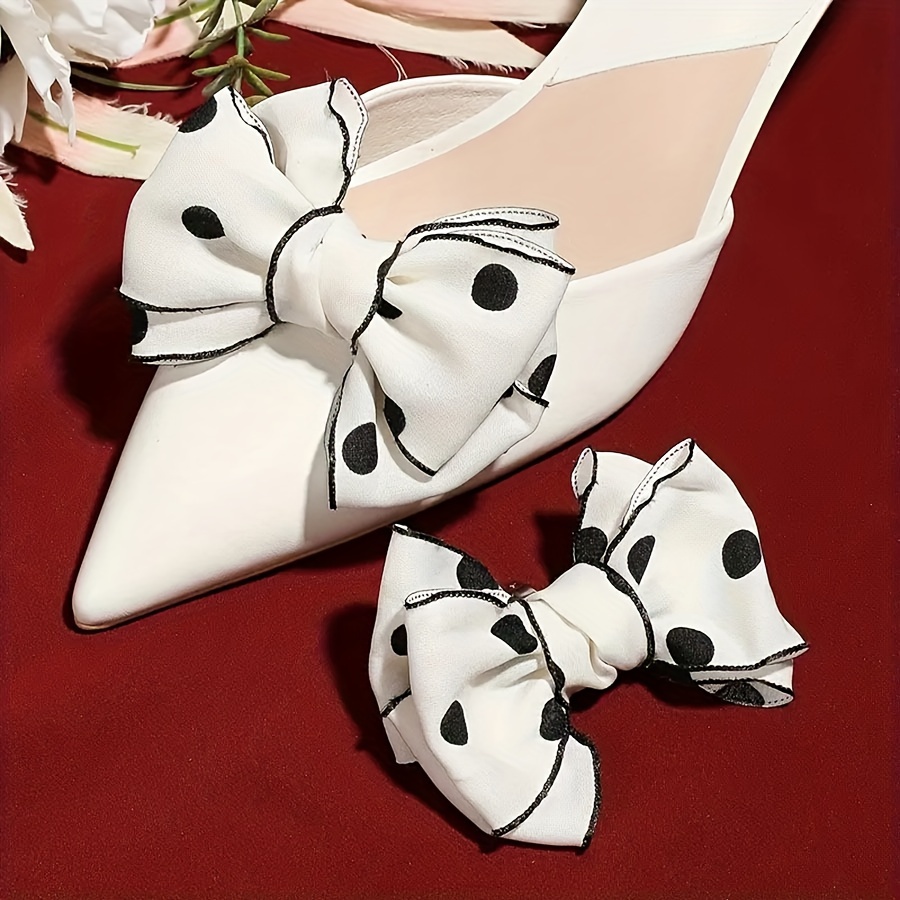 

1pair Elegant Polka Dot Detachable High Heel Shoe Clips, Bowknot Shoe Accessory, Gift For Women