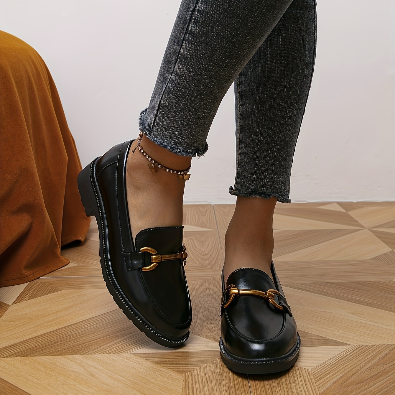 chique  -geïnspireerde dames slip-on loafers - veelzijdige dikke hak, ronde  , nep cover schoenen voor alle seizoenen 9