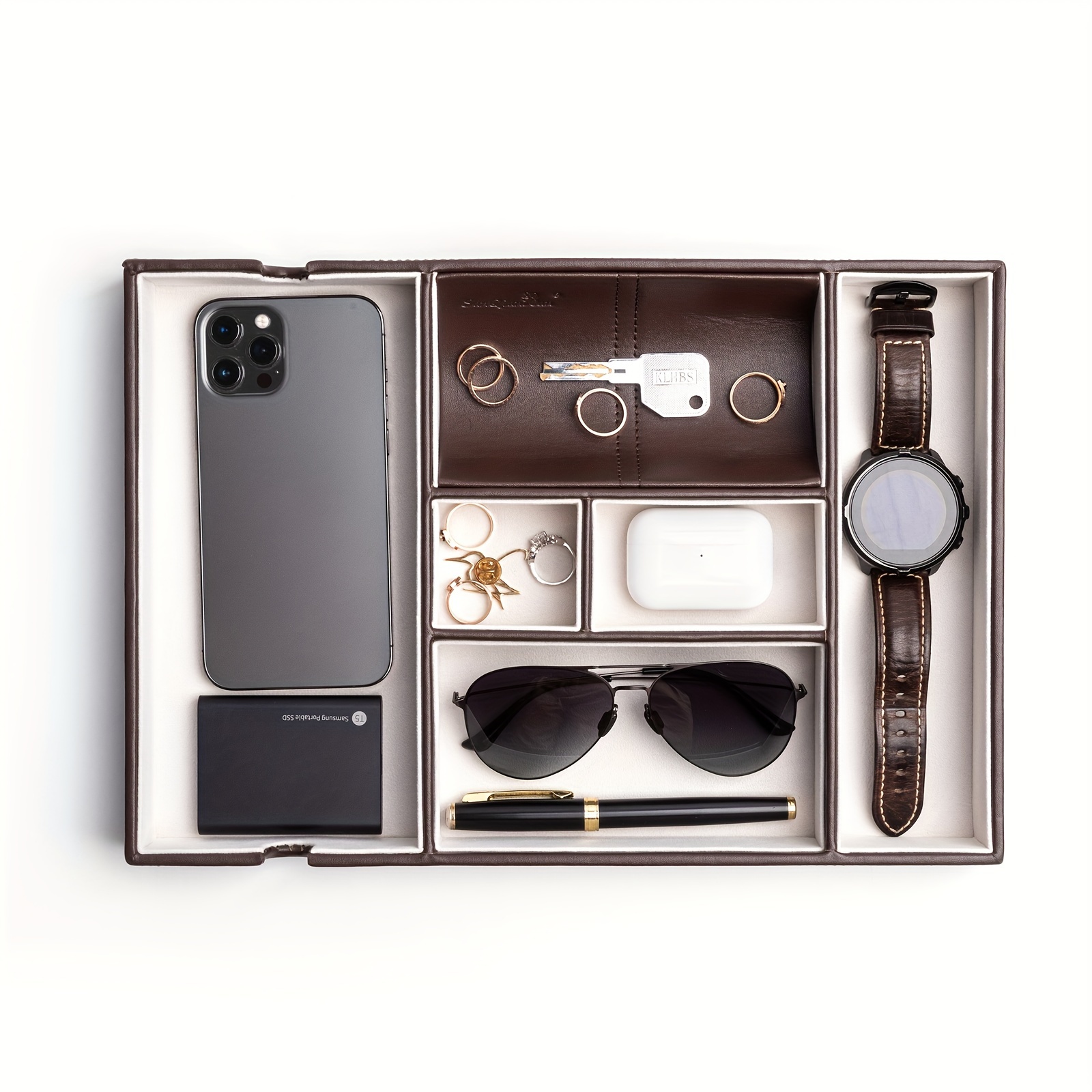 VEIYAILU Handy-Ständer Aus Holz – Nachttisch-Organizer Für Männer, Mit Ladefunktion, 16x24,9x18,8 Cm