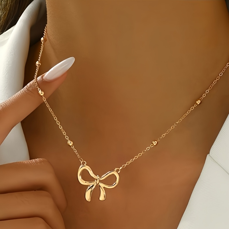 TEMU An Elegant And Simple Bow Pendant Necklace With A Gentle And Temperament, Perfect For Women To Or . A Creative Mother's Day Gift