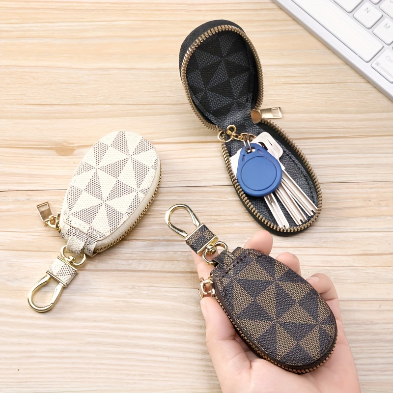 geometric keychain mini wallet leather zip key pouch multi purpose small coin purse 3 54 x 1 97 details 6