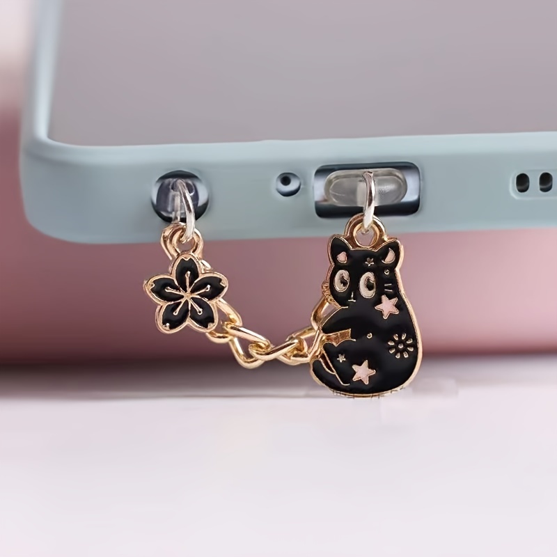 Phone Dust Plug Cute Kitten Sakura Pendant Phone Port Jewelry