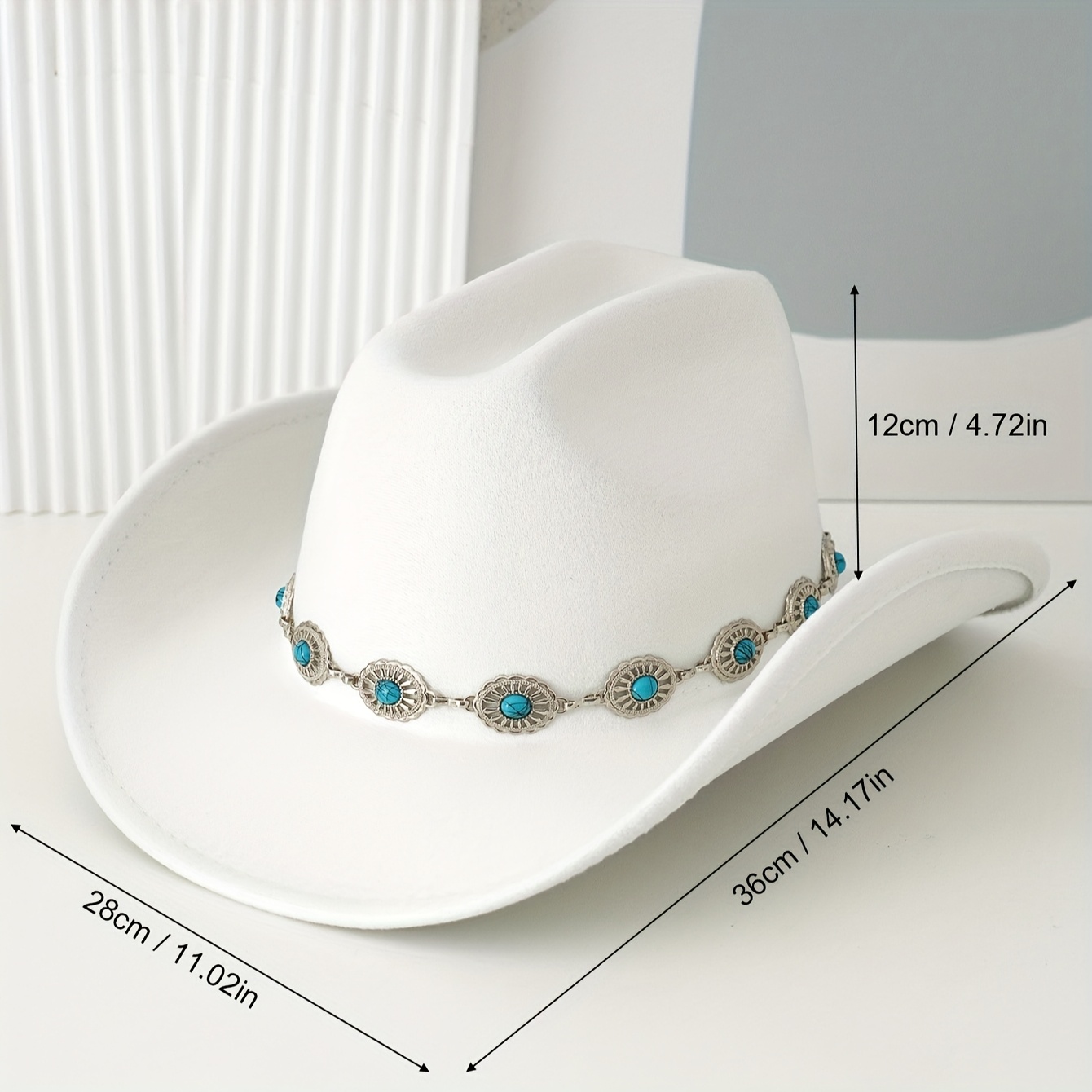 1pc unisex cowboy hat turquoise belt vintage - Temu display picture 1