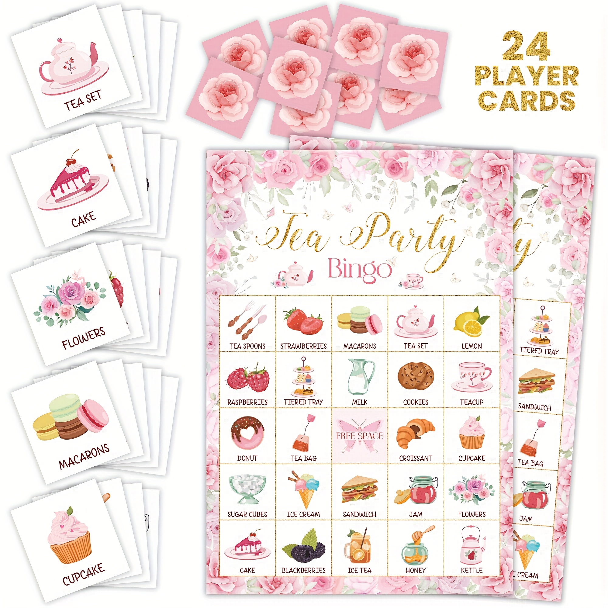 

[35pcs Set] 35pcs Set - 24 Player Cards For Birthday, Bridal Shower, Baby Shower, Wedding Favors - Floral Themed Party Supplies For Kids & Family - Paper Material, No Power Needed