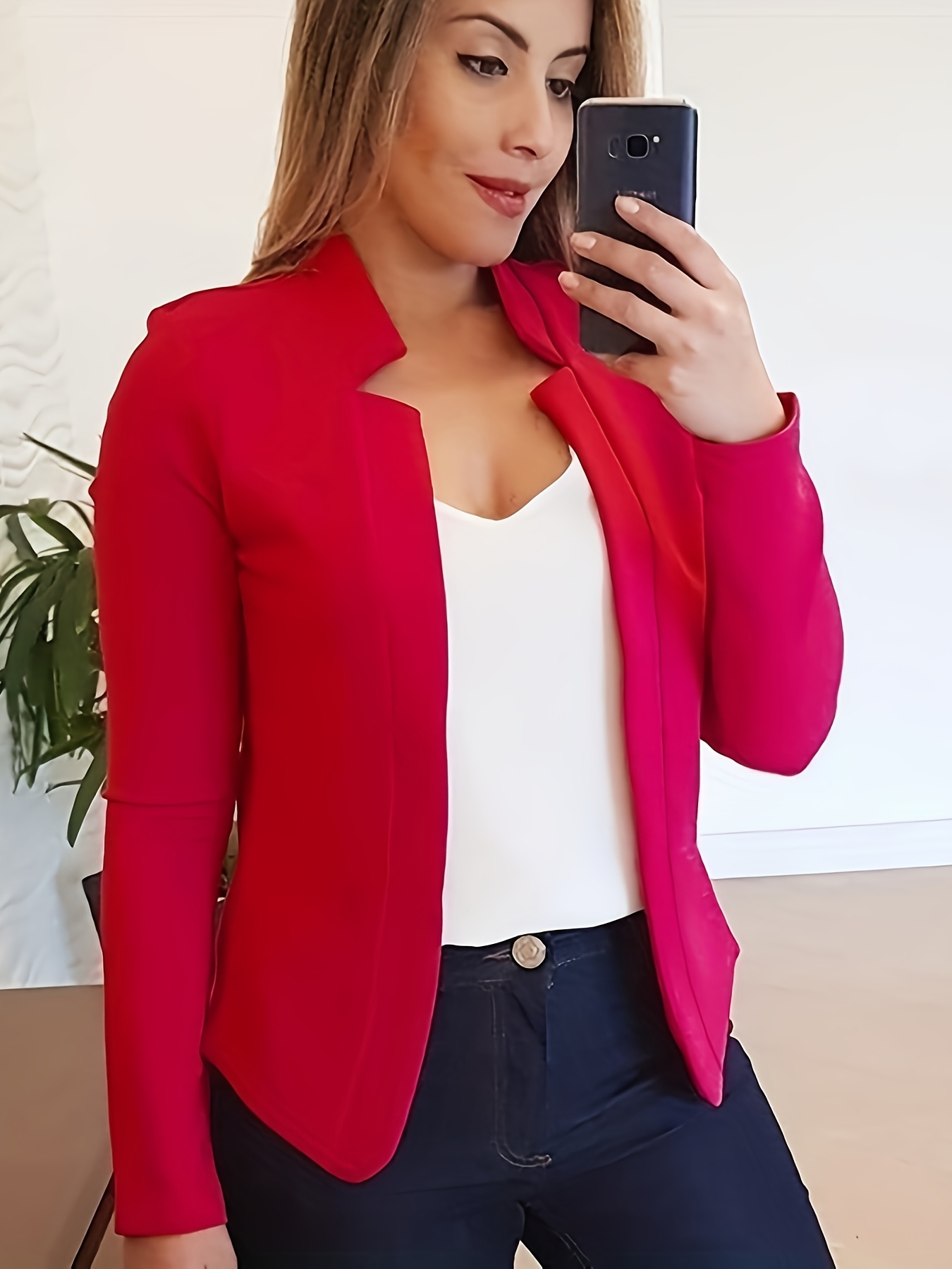 Women'S Lightweight Long Sleeve Casual Blazer - Solid Color Notch Lapel Jacket for Spring & Fall, Versatile Office & Casual Attire, Spring Outerwear, Sophisticated Style, Notch Lapel Design
