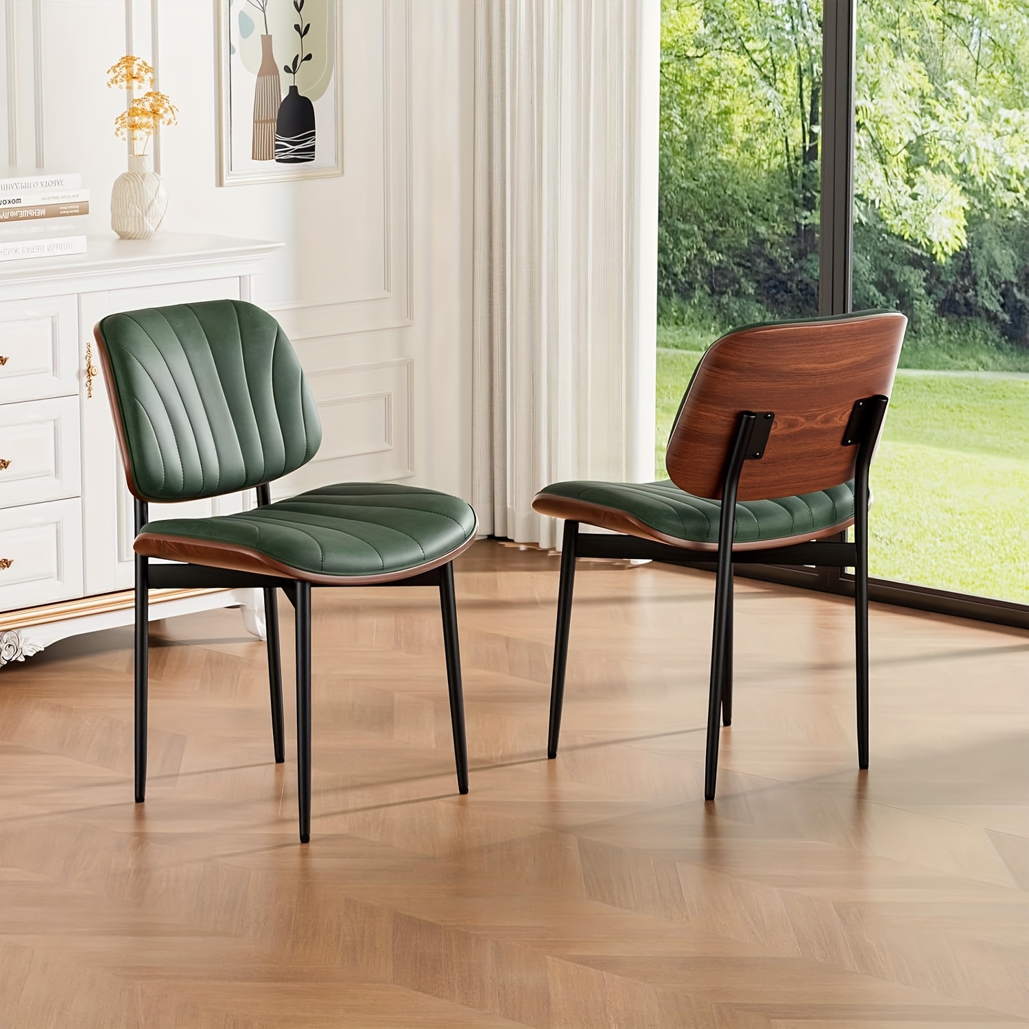 TEMU Set Of 2 Modern Faux Leather Dining Chairs, Padded Seat & Backrest, Metal Legs With Adjustable Feet, For Kitchen, Dining Room, Office