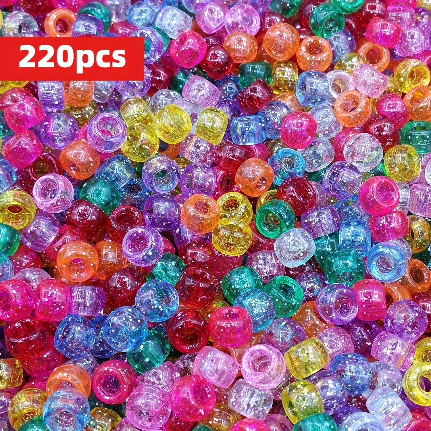 TEMU 220 pièces de perles en plastique transparent à paillettes de 6x9 mm, couleurs mélangées aléatoires, pour bricolage et accessoires de bijouterie