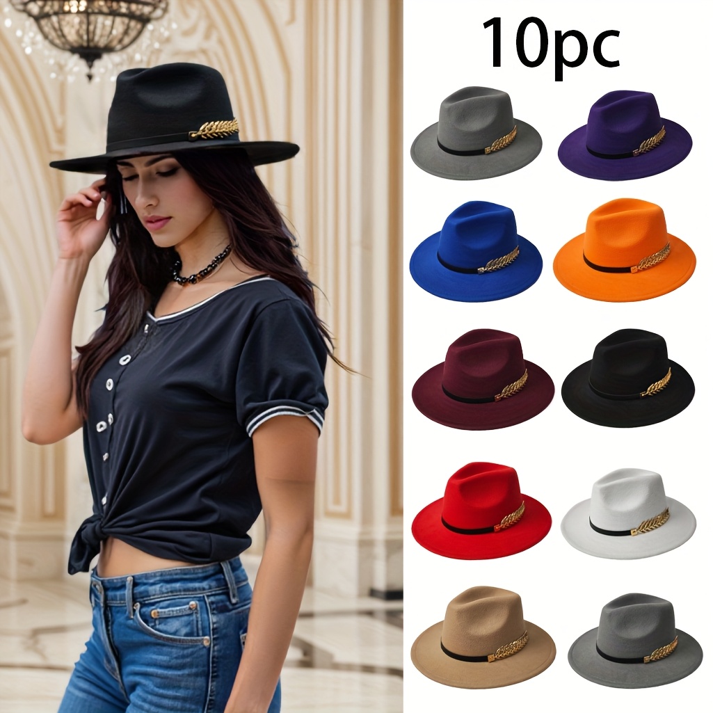 TEMU Hardened Hat Base + Wrapping Film + 3-layer Hardwood Paper Box, 10 Party Fishbone Hat Ornaments, Felt Hat, Classic Panama Cowboy Hat
