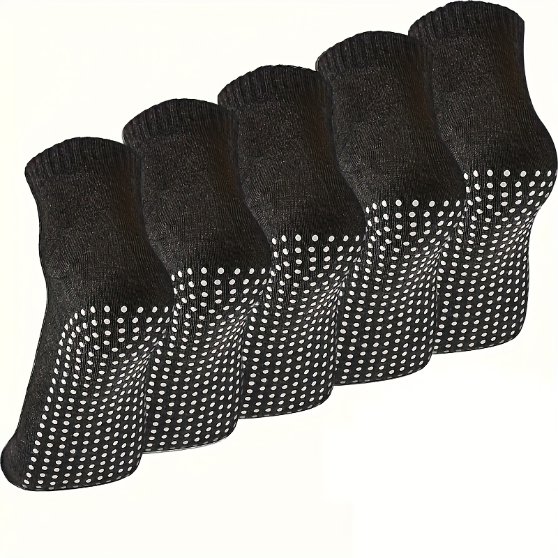 TEMU 5-pack Ncdate Men's & Unisex-like Socks - Non-slip Silicone Sole, Breathable Moisture-wicking Short Ankle Socks (grey/black) For Yoga, Gym,