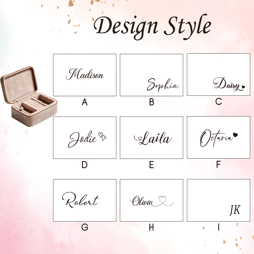 TEMU Ized Name/initials Velvet Jewelry Box - Custom Elegant Luxury Name/initials Jewelry Case With Soft & Closure, Travel-friendly Bridesmaid/jewelry