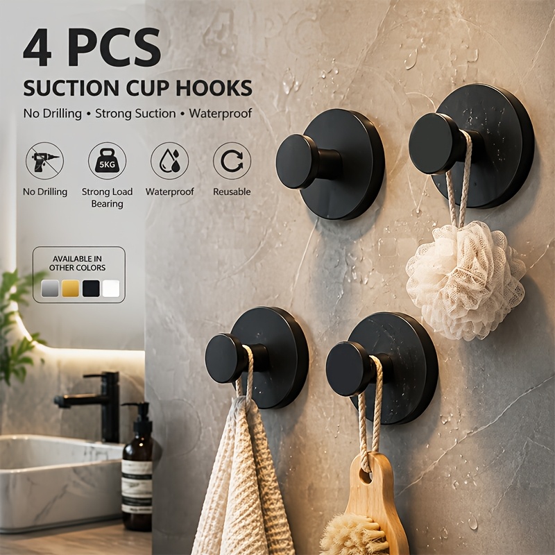 TEMU Heavy-duty Suction Cup Hook, Suitable For Shower, Bathroom And Kitchen - Wall-mounted Towel Hook, Vacuum Technology, Glass, Mirror, Tile,