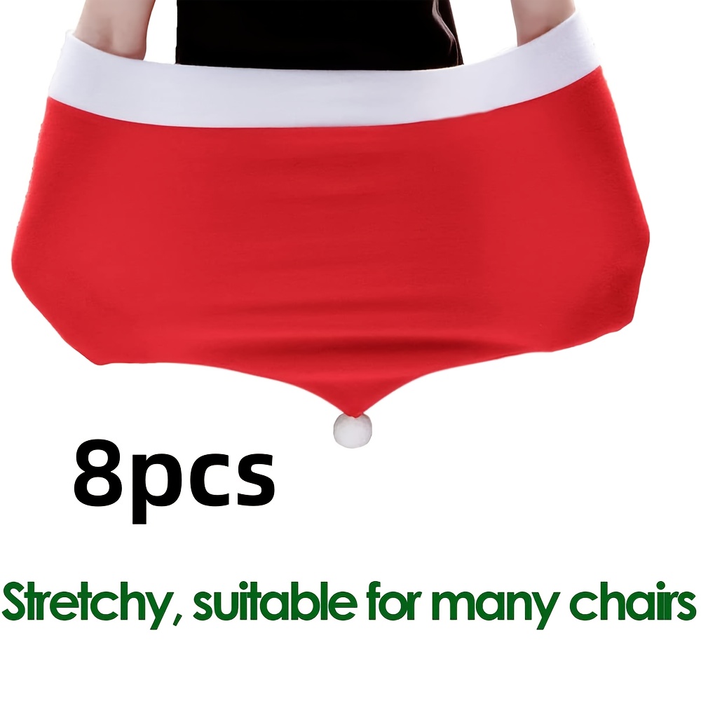 TEMU 8pcs Christmas Hat Chair Cover Set, Home Christmas Decoration - Christmas Dinner And Holiday Party, Add Warm Atmosphere To , For Family