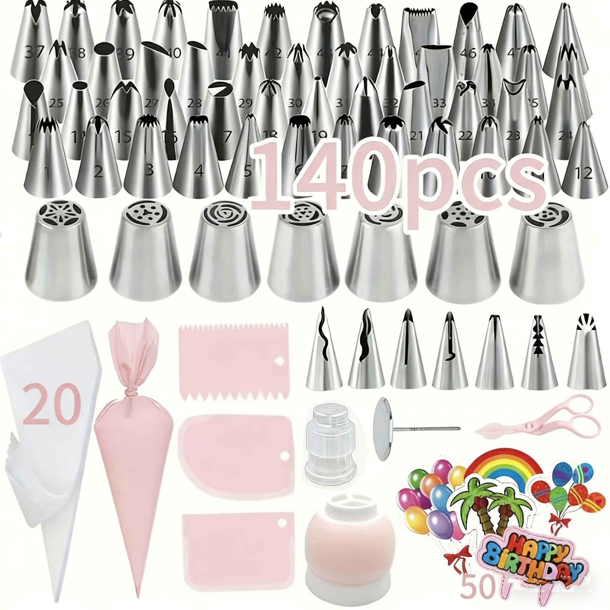 TEMU 140pcs Of Stainless Steel Piping Nozzle Set, Cake Making Tools, Cake Decoration Set, Baking Tools, Kitchen Tools, Suitable For Halloween,