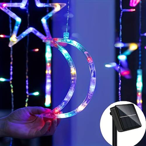 solar powered led fairy curtain lights and moon light strings suitable for ramadan eid al fitr weddings thanksgiving christmas courtyards rooms birthday parties holiday decorations