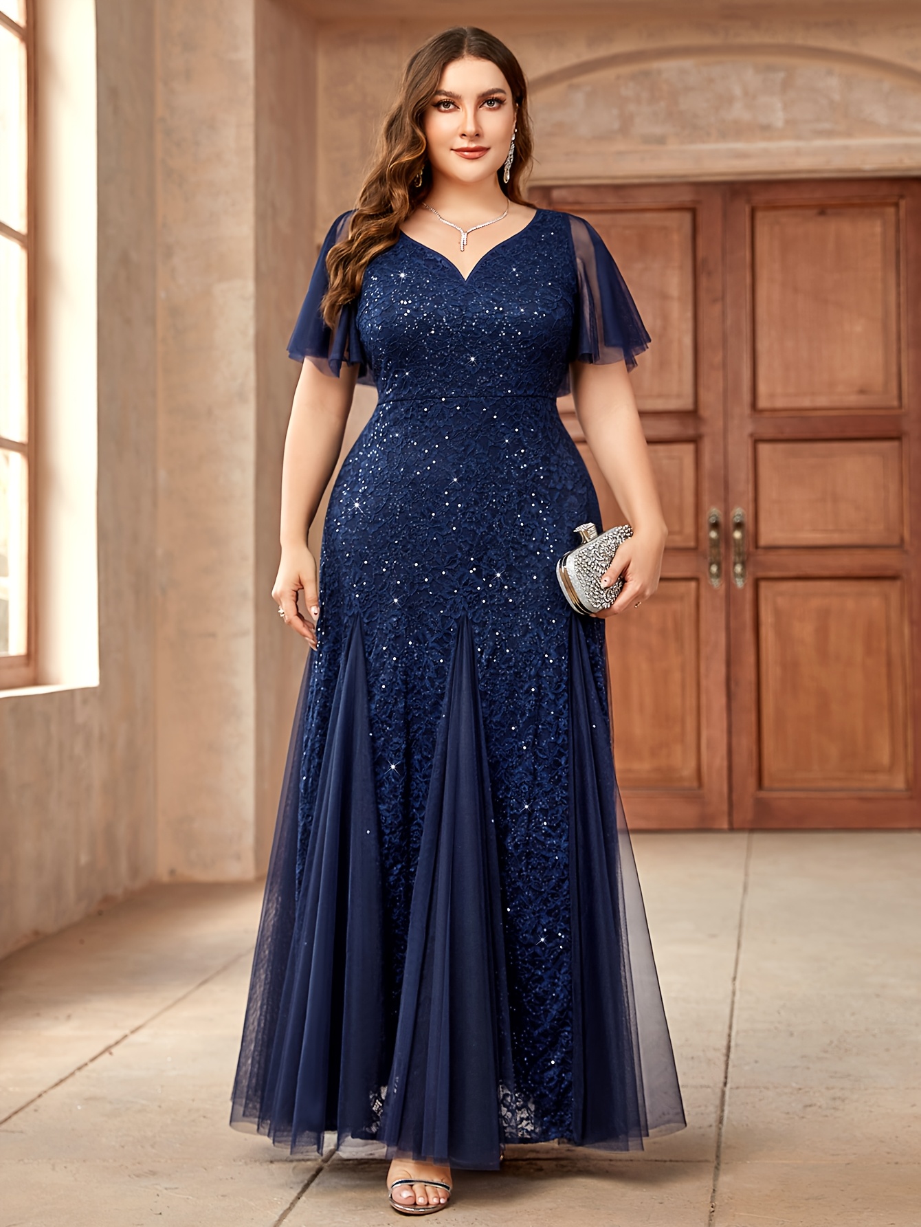 elegant plus size women's long dress lace detailing Temu Ireland