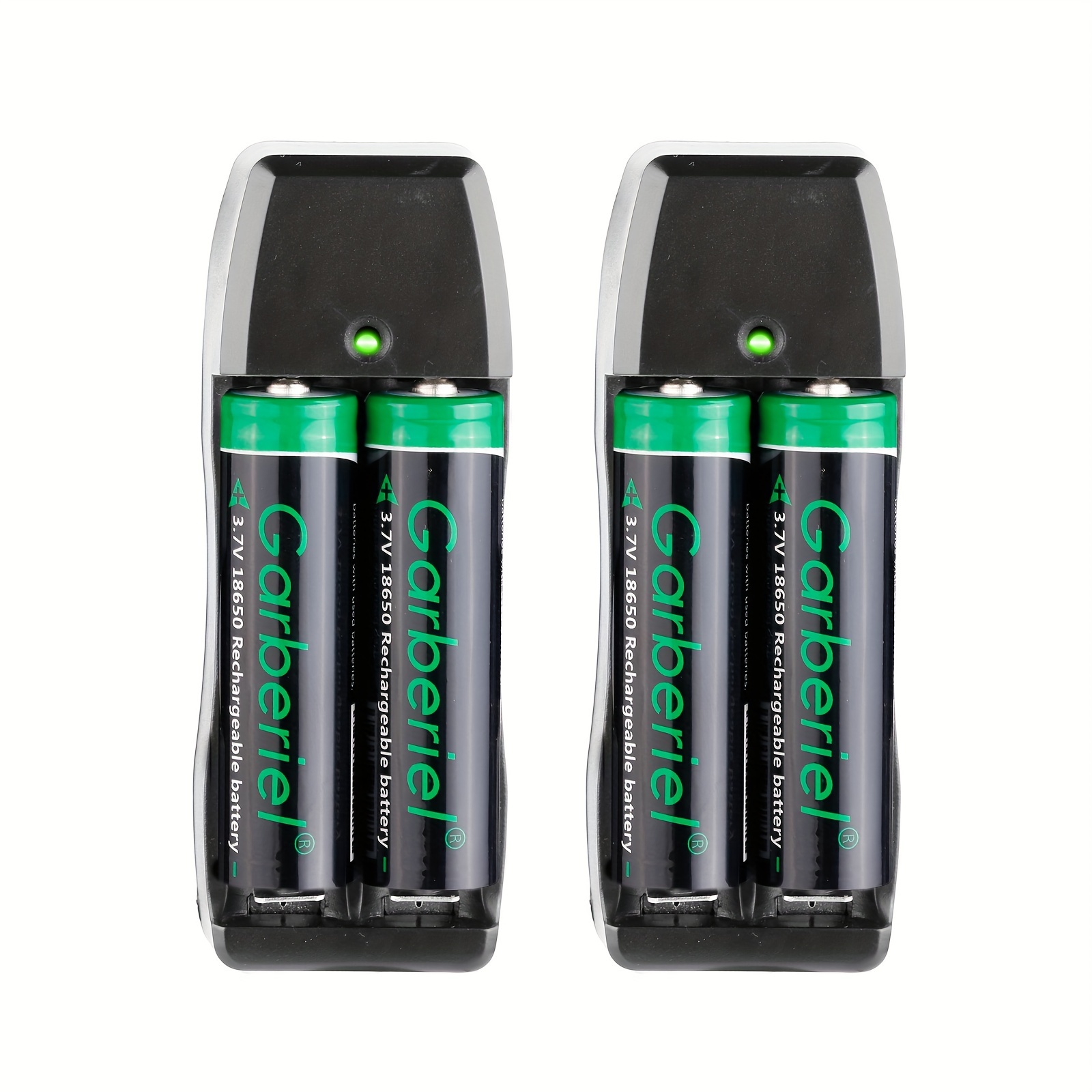 

4pcs Garberiel 3.7v 18650 Battery High Capacity Button Top Rechargeable Battery W/2pcs Dual Charger For Flashlights, Headlamps, Rc Cars, Remote Control And More