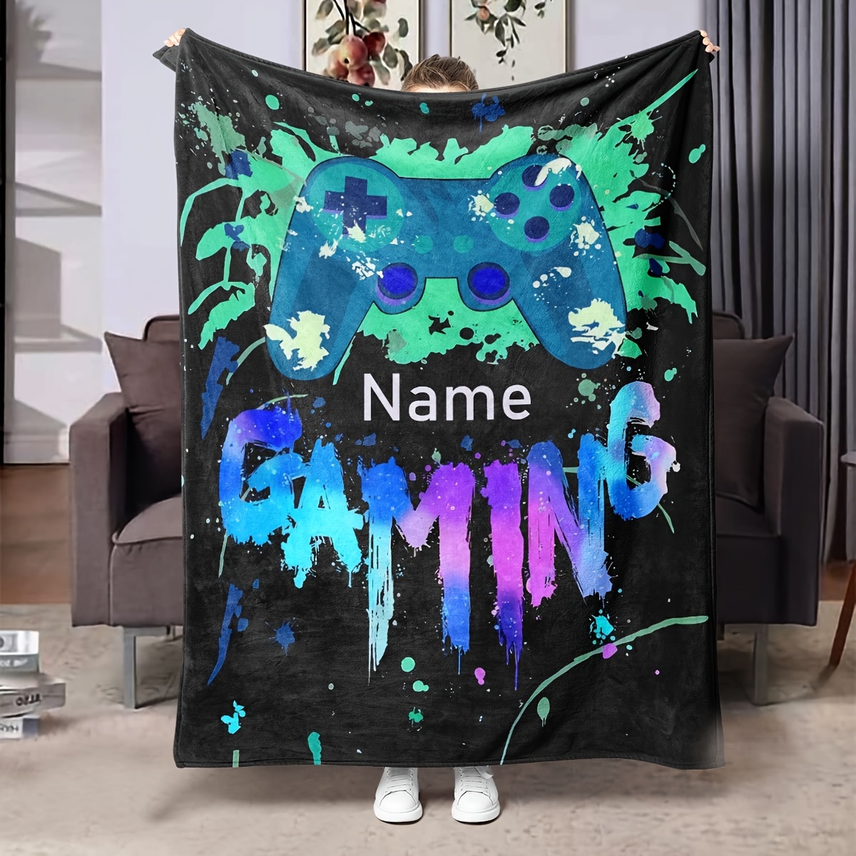 

1pc Custom Gamepad Blanket Personalized Design Your Own Name Text Custom Game Blanket Game Throw Blanket Birthday Gift Holiday Gift