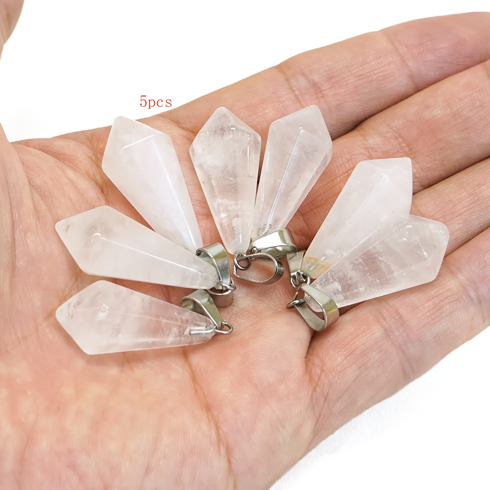 TEMU Lot de 5 perles hexagonales en cristal blanc naturel 13*27mm, pendentif charme pour DIY collier, boucles d'oreilles, accessoire de bijouterie,
