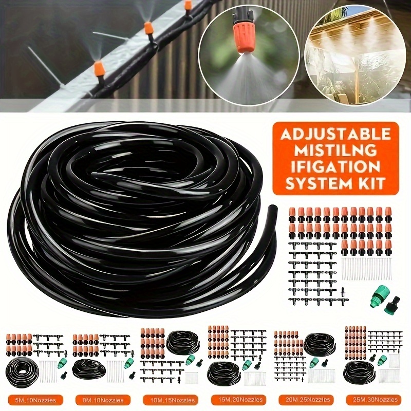 

Black Plastic Drip Irrigation Kit With 15 Adjustable Nozzles - Universal Connector, No Electricity Required - Ideal For Garden, Yard, Balcony, Succulents, And Flowers Watering System