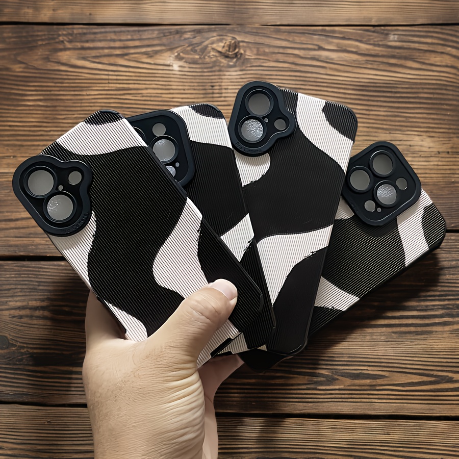 Simple Black Ink Pattern Mobile Phone Case Suitable for iPhone 16, 15, 14, 13, 12, 11, ProMax, plus, PRO Synthetic Faux Leather Matte Soft Mobile Phone Case, Full Edge Suede Mobile Phone Protective Case