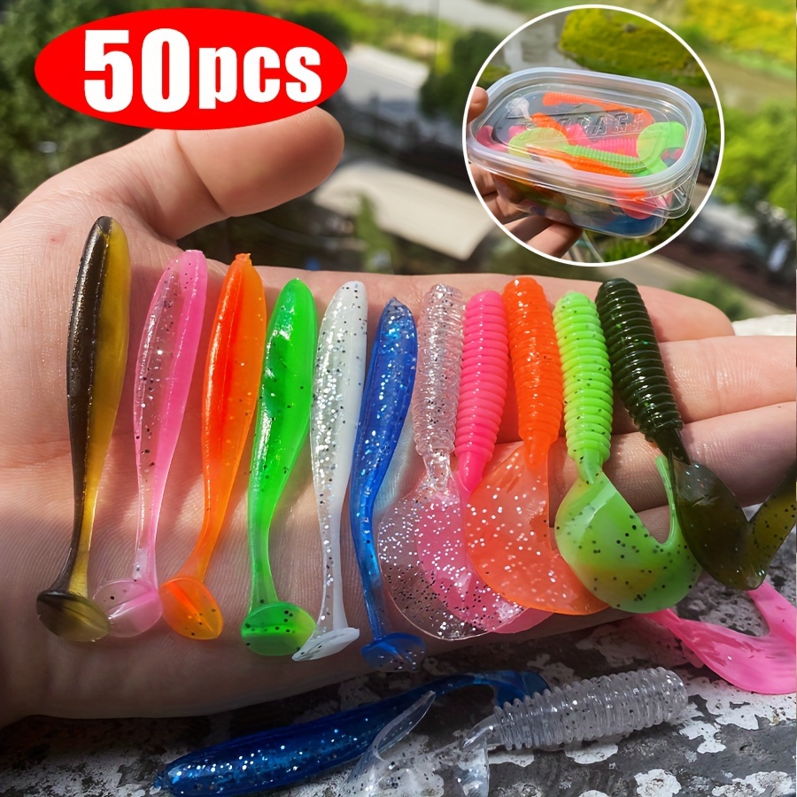 

50pcs/set T-tail Soft Lure, Tail Fishing Lure, Bionic Swimbait, Fishing Accessory