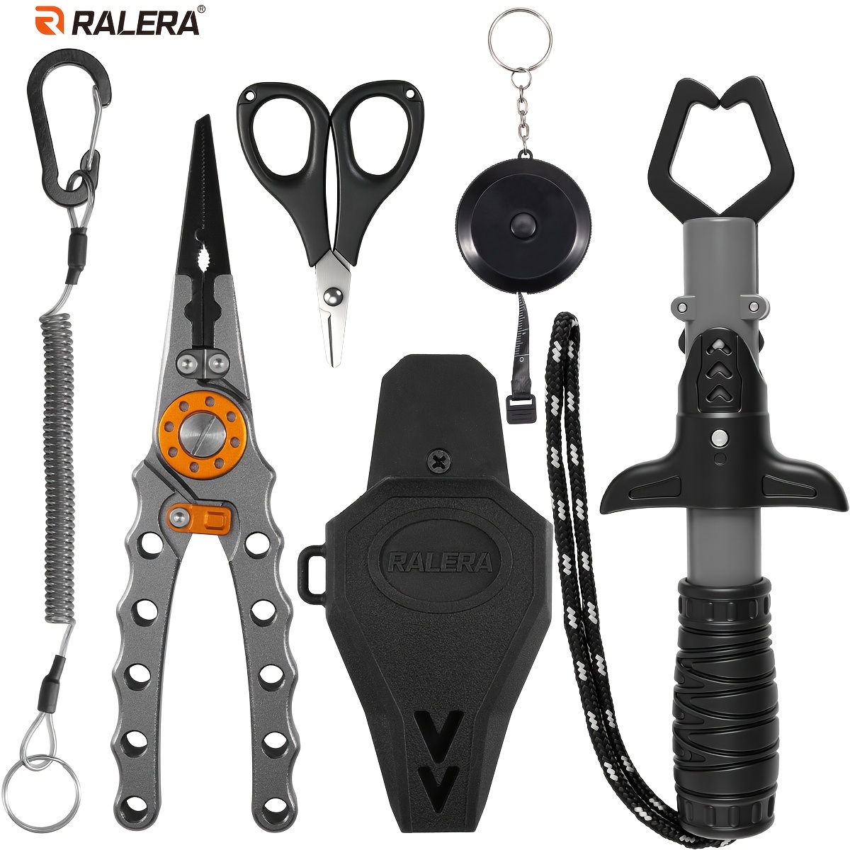 TEMU Ralera 6pcs Aluminum Alloy Fishing Pliers Gear Kit, Fish Lip Gripper, Split Ring Hook Remover Fishing Pliers, Sheath, Rope, Pe Line Fish
