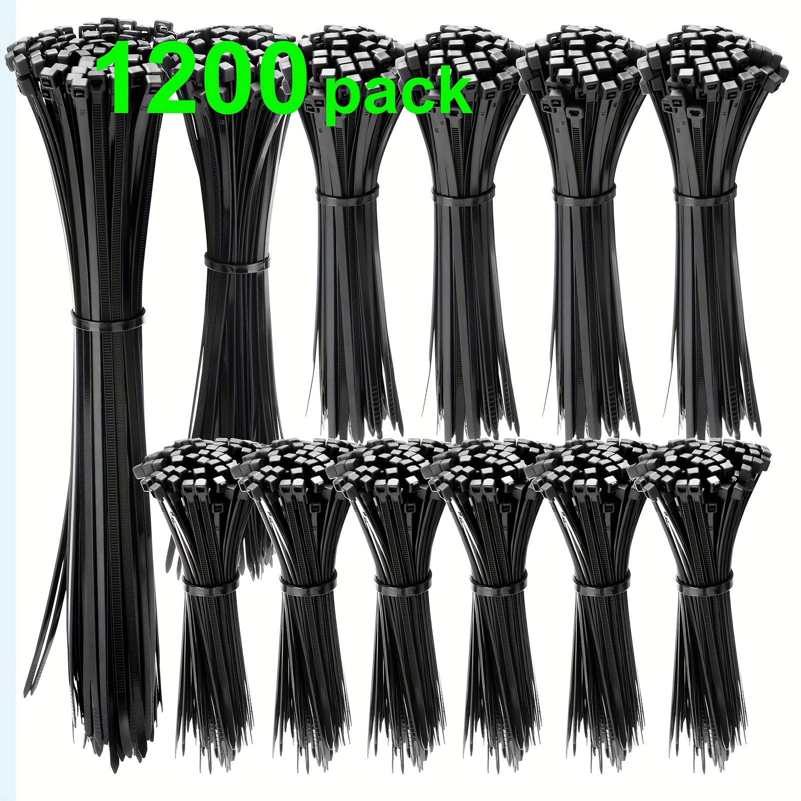 

1200 Pack Cable Ties, Assorted Sizes Zip Ties 4+6+8+10inch Black Uv Resistant Wire Ties, Nylon Plastic Self Locking Large Heavy Duty Cable Wrap For Tidy Wires Home, Workshop, Garden