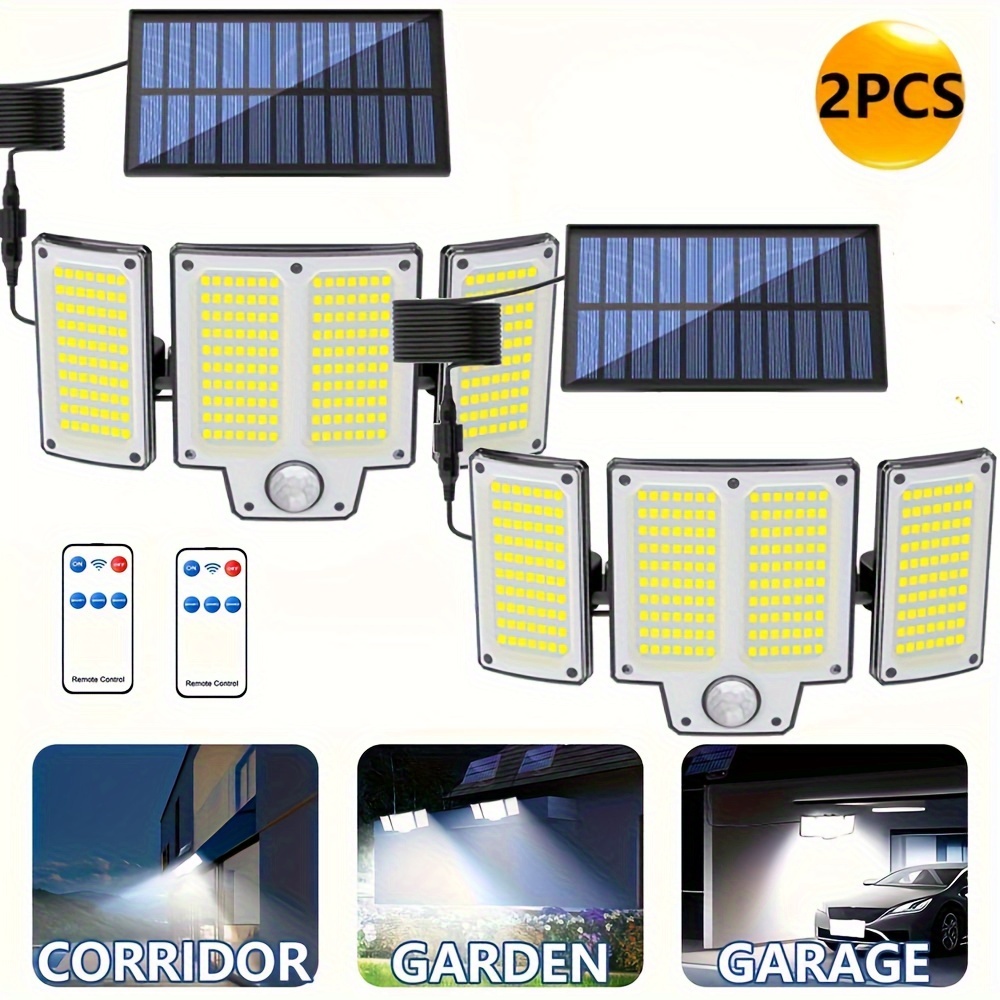 

2pcs Solar-powered Outdoor Wall Lights, 280 Led With Remote Sensor - Flood & For Garden, Patio, Porch, Yard, Street, Garage - 3 Lighting , Detachable Solar Panels, Solar Outdoor Lights