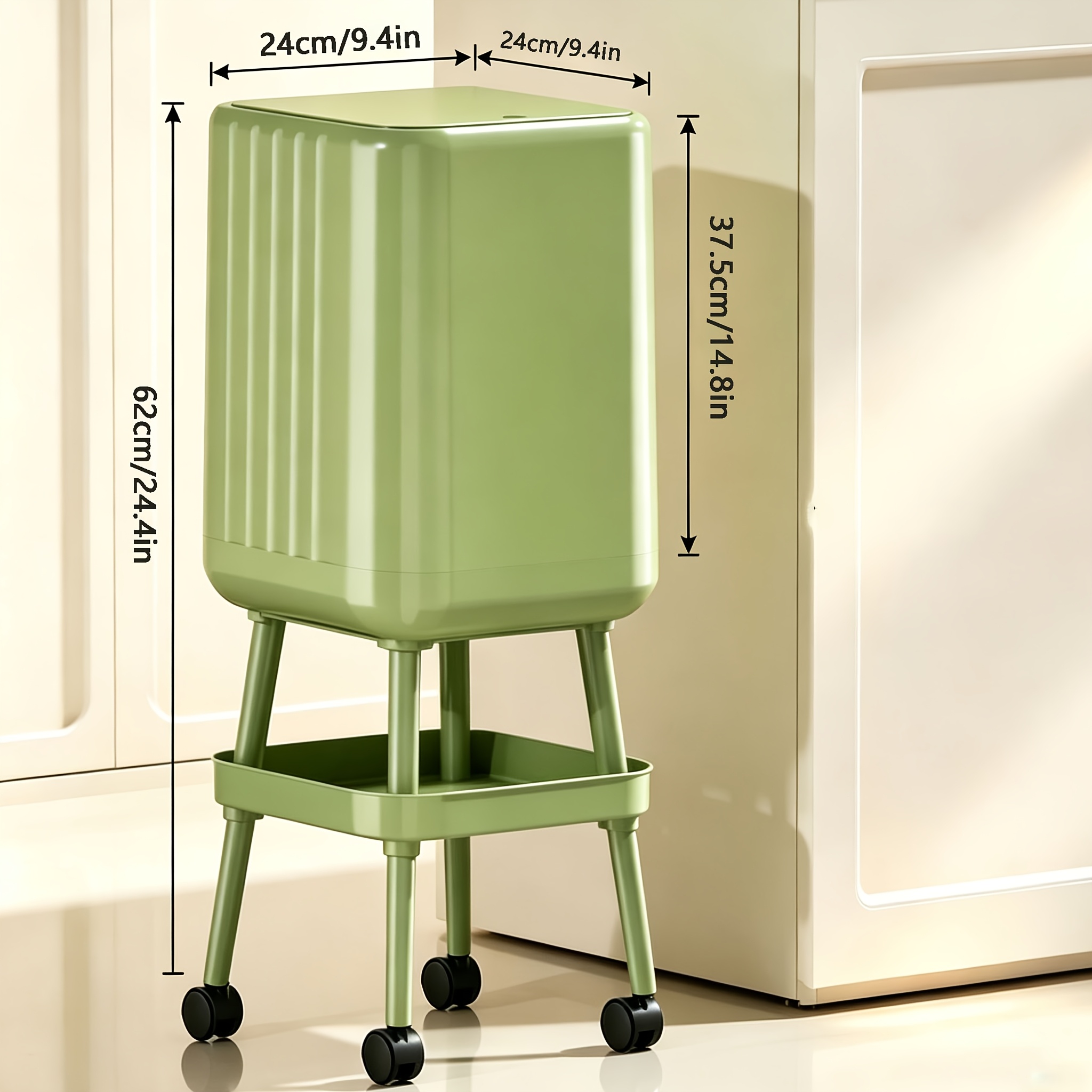 TEMU Cestino della spazzatura da cucina rialzato con ruote, //verde, con ripiano, cestino universale con ruote mobili, cestino a con superficie ,