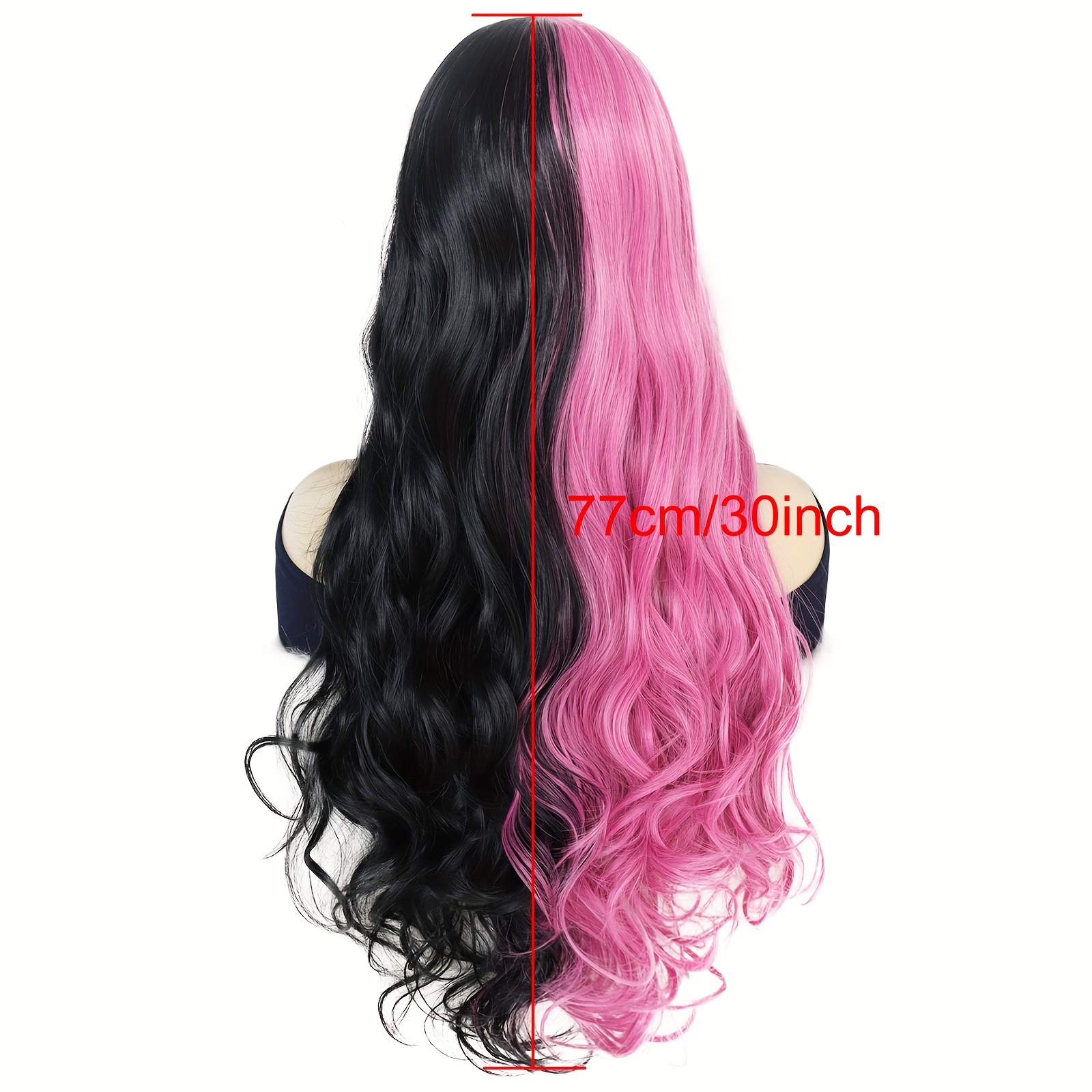 synthetic super long half black half cosplay wig - Temu display picture 3