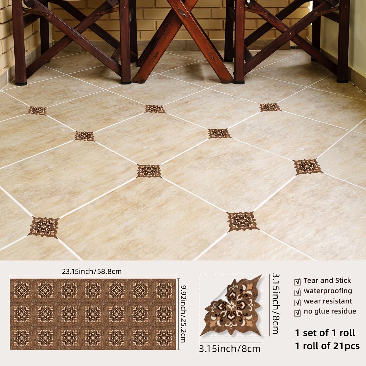 TEMU 21pcs Moroccan Diagonal Peel And Stick Wallpaper/ - Self-adhesive Vinyl Suitable For Floors, Walls, Kitchen, Bathroom, -resistant, Installation