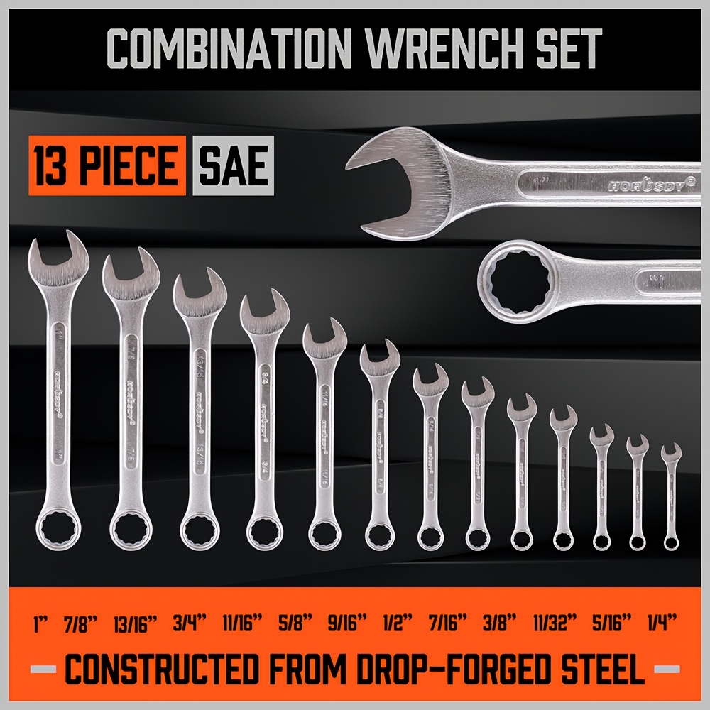 26pcs Metric & Imperial Combination Spanner Wrench Set with Roll-Up Pouch
