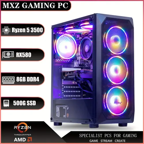 mxz gaming pc computer 5 3500x 8gb ddr4 nvme m2 500 rgb fans gamer desktop computer r5 3500x rx580