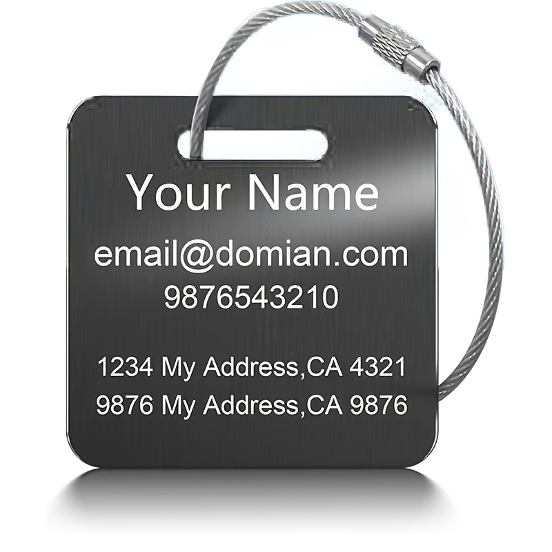 TEMU 1 Personalized Stainless Steel Luggage Tag, Custom Engraved Travel Id Holder With Key Ring, Durable Metal Suitcase Name Tag, Non-woven, No