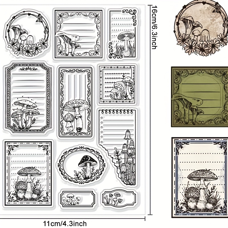 1pc Mushroom Label Transparent Stamp, Floral Border Clear Seals For Diy Scrapbooking Journal Card Making