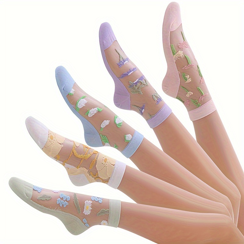 E-shop 5 Paar Frühling Sommer Herbst Dünne Atmungsaktive Bequeme Vielseitige Jacquard Damen Socken