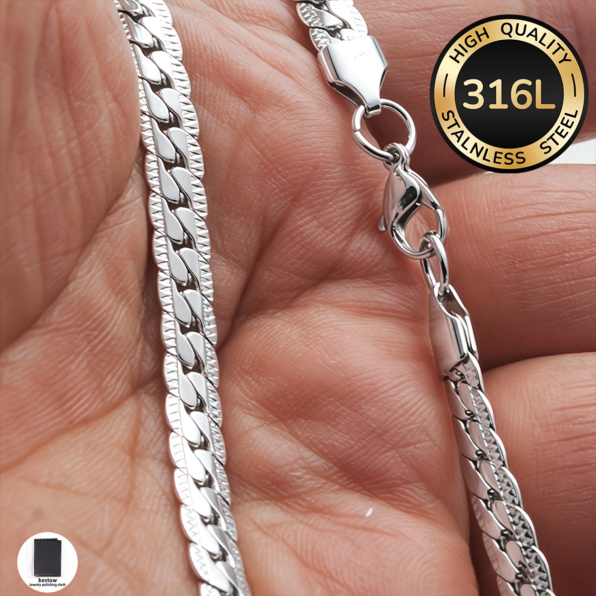 TEMU Fashionable, Minimalist, And Trendy 316l Stainless Steel Hip-hop Necklace [comes With 1pc Of Jewelry Cleaning Cloth] With Hip-hop Street Style,